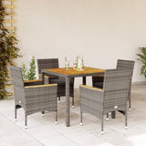 vidaXL 3-delige Tuinset met kussens poly rattan en acaciahout zwart