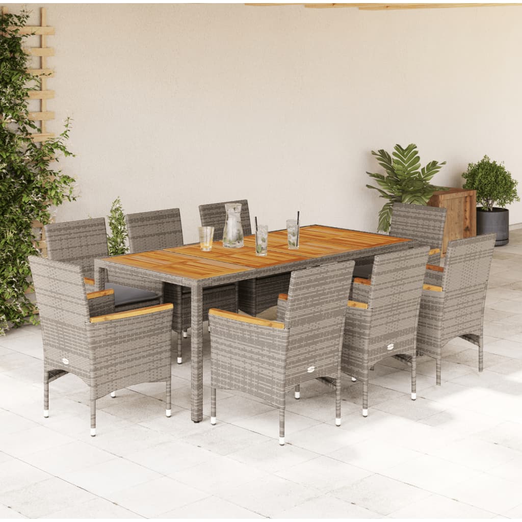 vidaXL 3-delige Tuinset met kussens poly rattan en acaciahout zwart