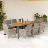 vidaXL 3-delige Tuinset met kussens poly rattan en acaciahout zwart