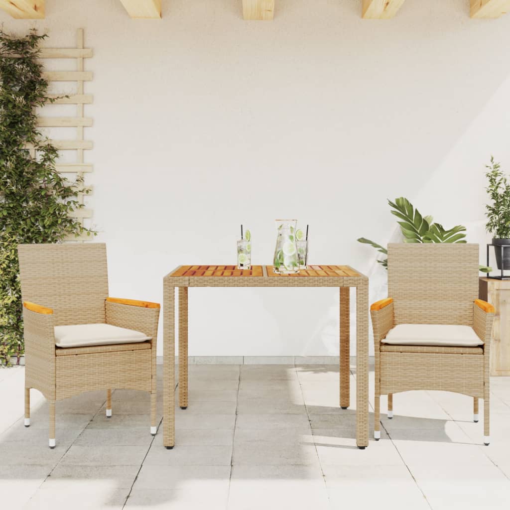 vidaXL 3-delige Tuinset met kussens poly rattan en acaciahout zwart