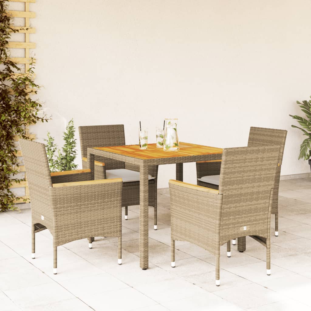 vidaXL 3-delige Tuinset met kussens poly rattan en acaciahout zwart
