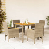 vidaXL 3-delige Tuinset met kussens poly rattan en acaciahout zwart