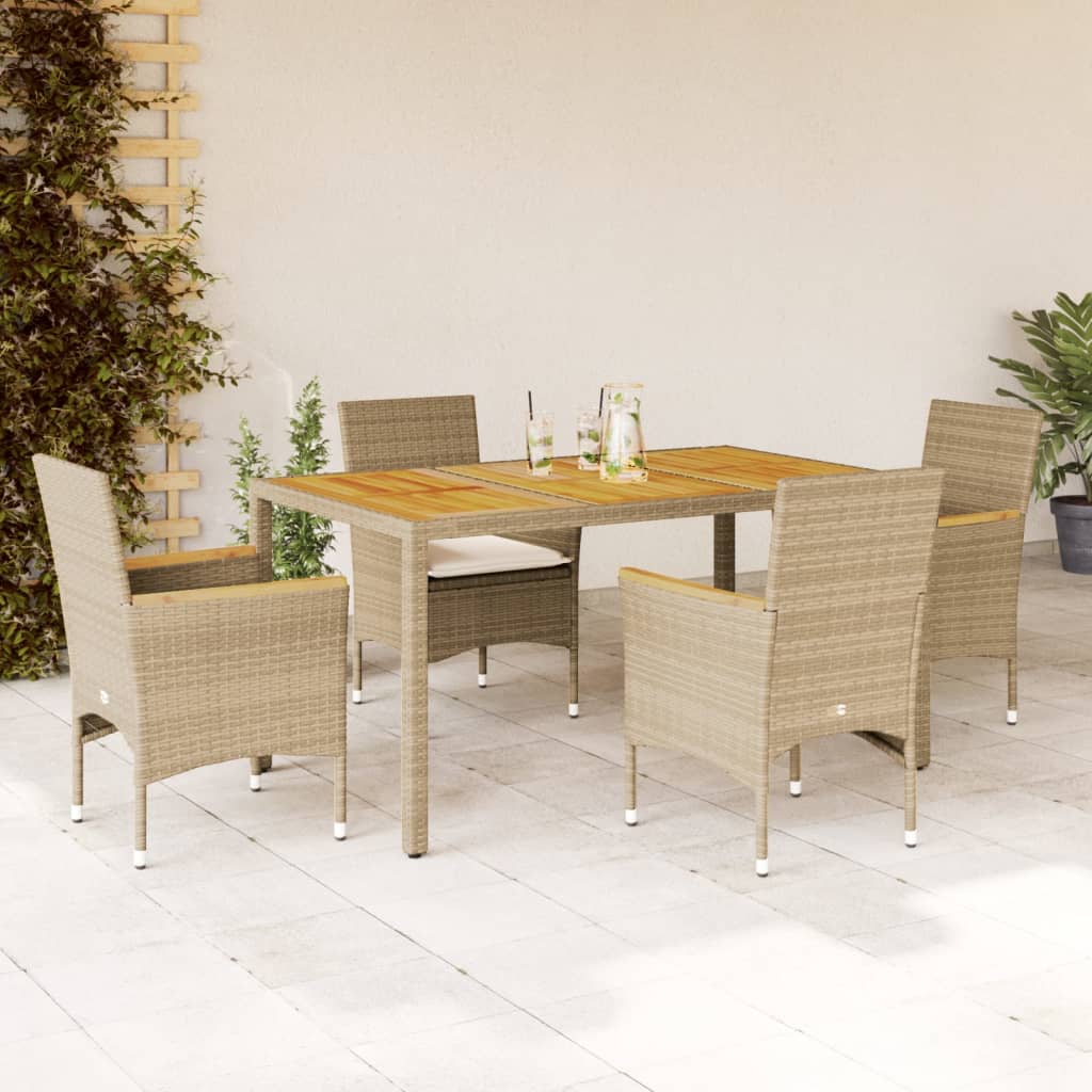 vidaXL 3-delige Tuinset met kussens poly rattan en acaciahout zwart