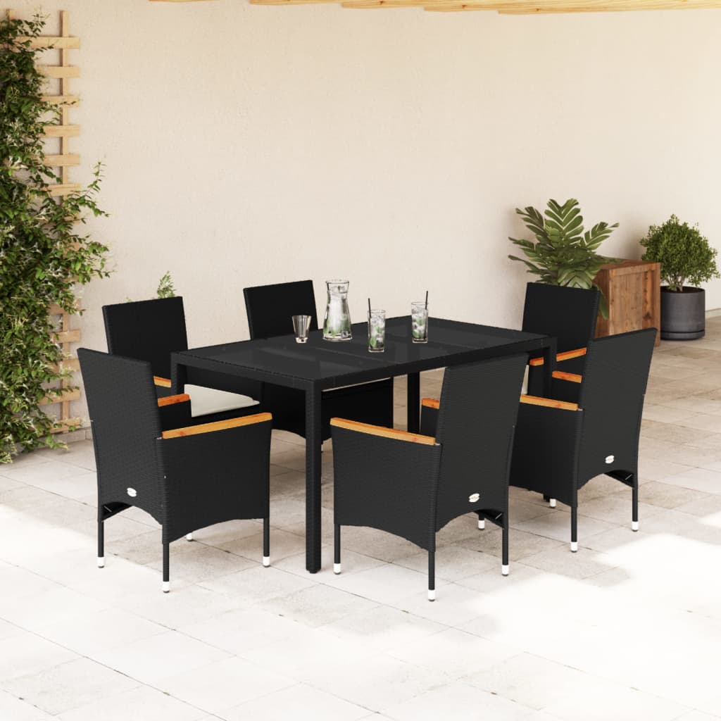 vidaXL 3-delige Tuinset met kussens poly rattan en glas zwart