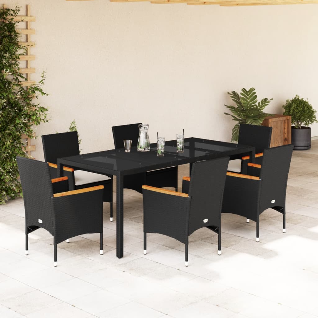 vidaXL 3-delige Tuinset met kussens poly rattan en glas zwart