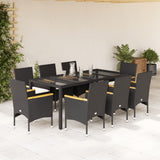 vidaXL 3-delige Tuinset met kussens poly rattan en glas zwart