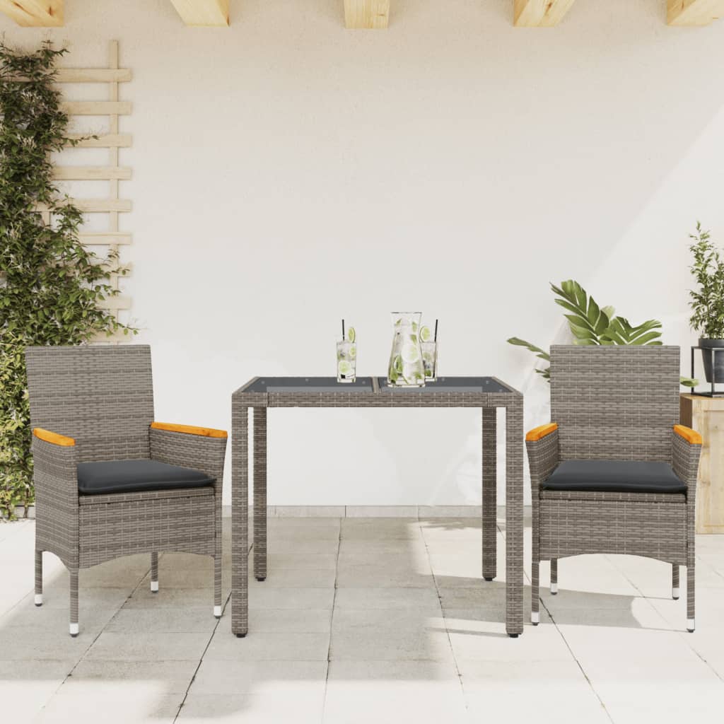 vidaXL 3-delige Tuinset met kussens poly rattan en glas zwart