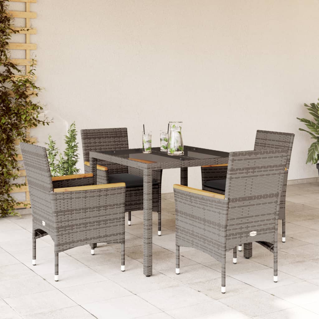 vidaXL 3-delige Tuinset met kussens poly rattan en glas zwart
