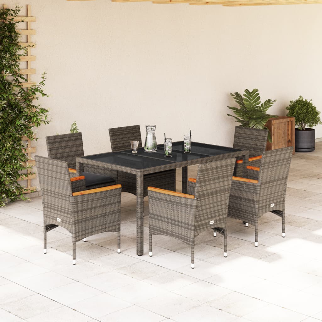 vidaXL 3-delige Tuinset met kussens poly rattan en glas zwart