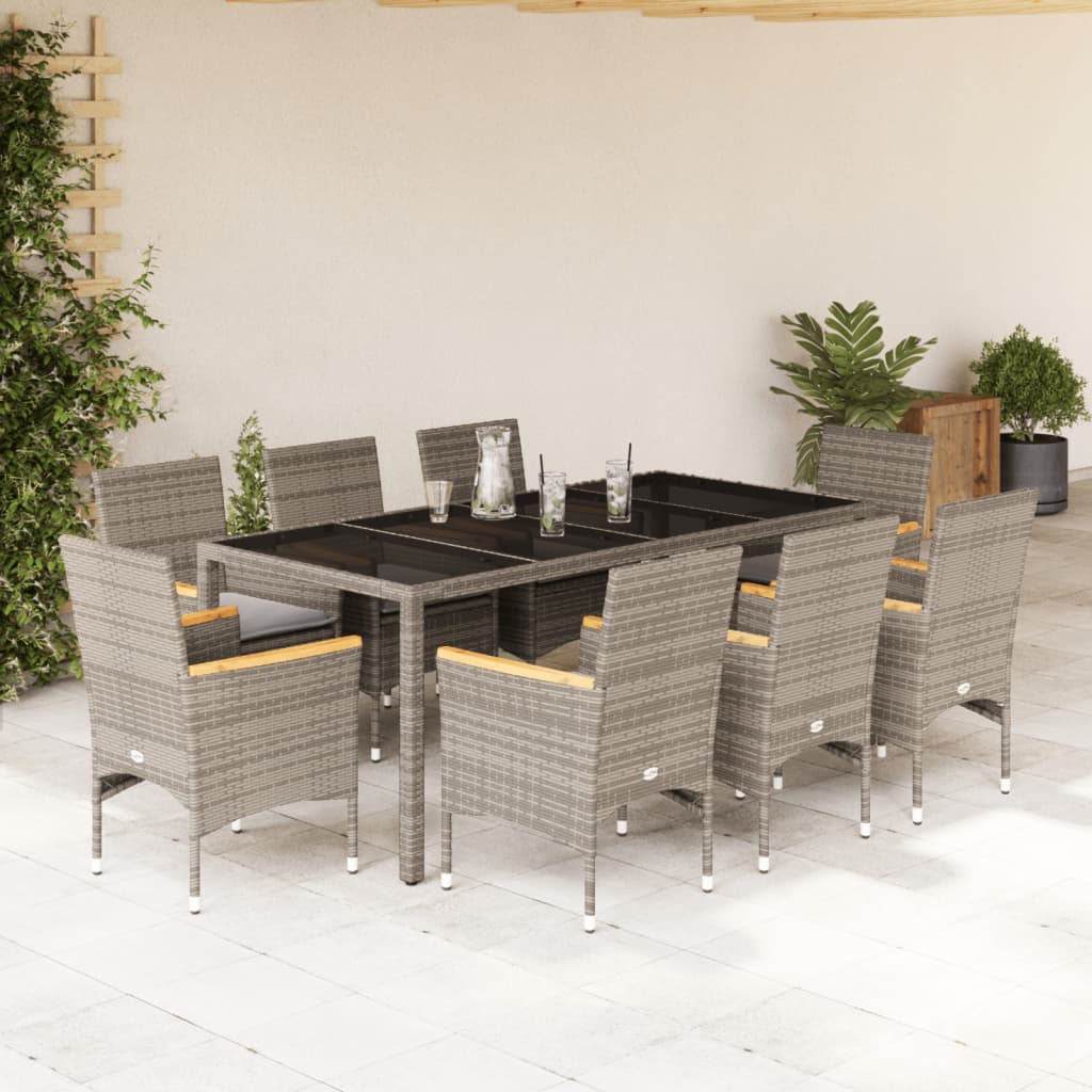 vidaXL 3-delige Tuinset met kussens poly rattan en glas zwart