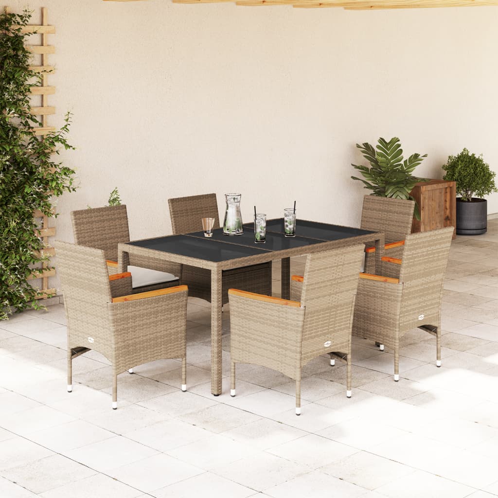 vidaXL 3-delige Tuinset met kussens poly rattan en glas zwart