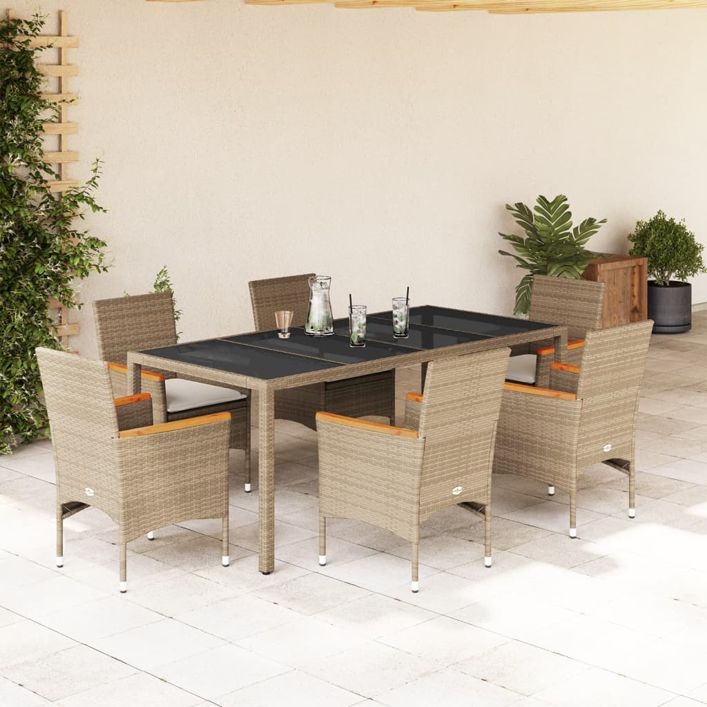 vidaXL 3-delige Tuinset met kussens poly rattan en glas zwart