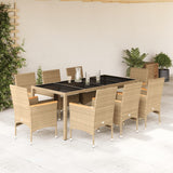 vidaXL 3-delige Tuinset met kussens poly rattan en glas zwart