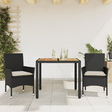 vidaXL 3-delige Tuinset met kussens poly rattan en acaciahout zwart