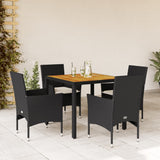 vidaXL 3-delige Tuinset met kussens poly rattan en acaciahout zwart
