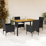 vidaXL 3-delige Tuinset met kussens poly rattan en acaciahout zwart