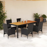 vidaXL 3-delige Tuinset met kussens poly rattan en acaciahout zwart