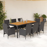 vidaXL 3-delige Tuinset met kussens poly rattan en acaciahout zwart