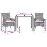 vidaXL 3-delige Tuinset met kussens poly rattan en acaciahout zwart