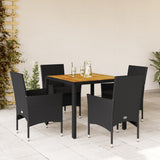 vidaXL 3-delige Tuinset met kussens poly rattan en acaciahout zwart