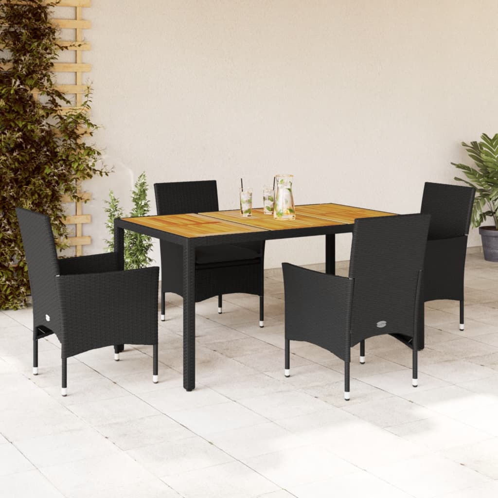 vidaXL 3-delige Tuinset met kussens poly rattan en acaciahout zwart