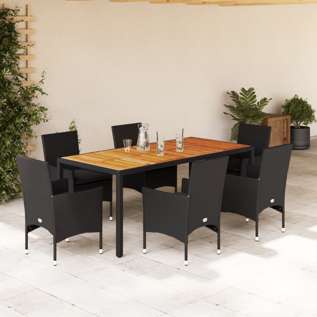 vidaXL 3-delige Tuinset met kussens poly rattan en acaciahout zwart