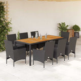 vidaXL 3-delige Tuinset met kussens poly rattan en acaciahout zwart