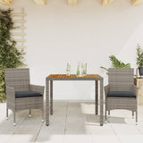 vidaXL 3-delige Tuinset met kussens poly rattan en acaciahout zwart