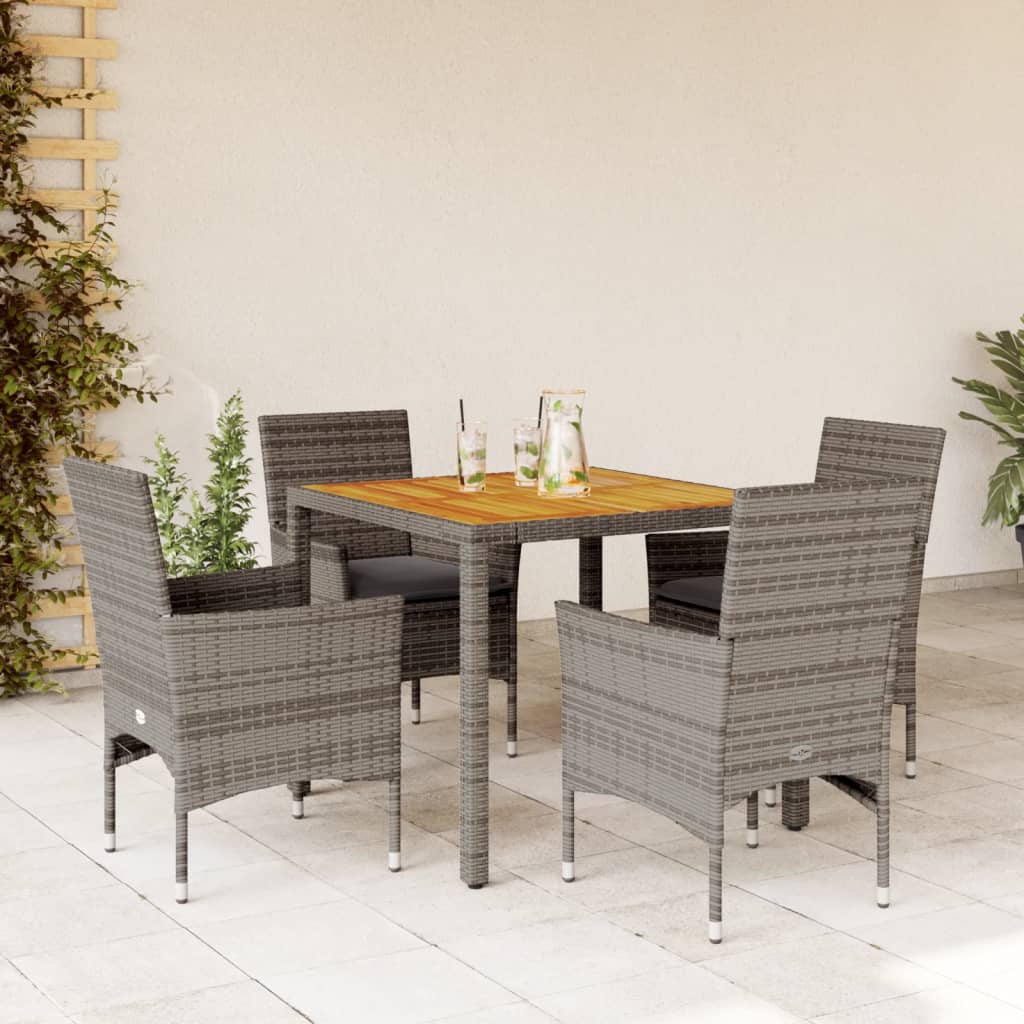 vidaXL 3-delige Tuinset met kussens poly rattan en acaciahout zwart