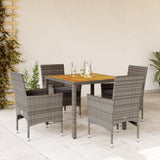vidaXL 3-delige Tuinset met kussens poly rattan en acaciahout zwart