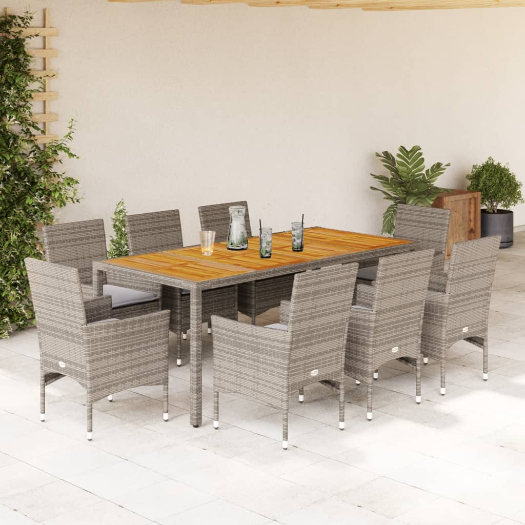 vidaXL 3-delige Tuinset met kussens poly rattan en acaciahout zwart