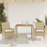 vidaXL 3-delige Tuinset met kussens poly rattan en acaciahout zwart