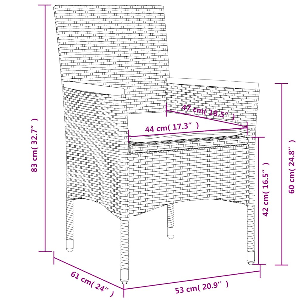 vidaXL 3-delige Tuinset met kussens poly rattan en acaciahout zwart