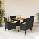 vidaXL 3-delige Tuinset met kussens poly rattan en acaciahout zwart