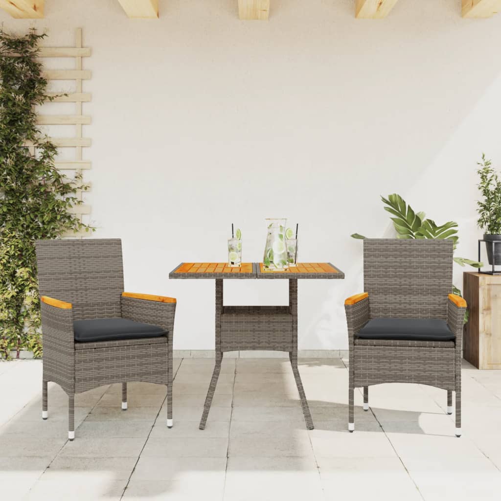 vidaXL 3-delige Tuinset met kussens poly rattan en acaciahout zwart