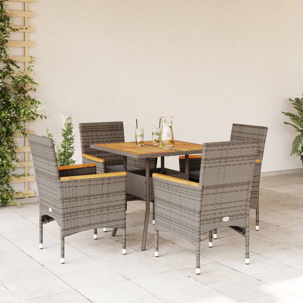 vidaXL 3-delige Tuinset met kussens poly rattan en acaciahout zwart