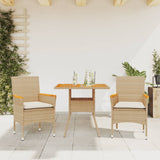 vidaXL 3-delige Tuinset met kussens poly rattan en acaciahout zwart