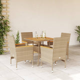 vidaXL 3-delige Tuinset met kussens poly rattan en acaciahout zwart
