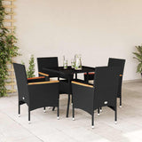 vidaXL 3-delige Tuinset met kussens poly rattan en glas zwart