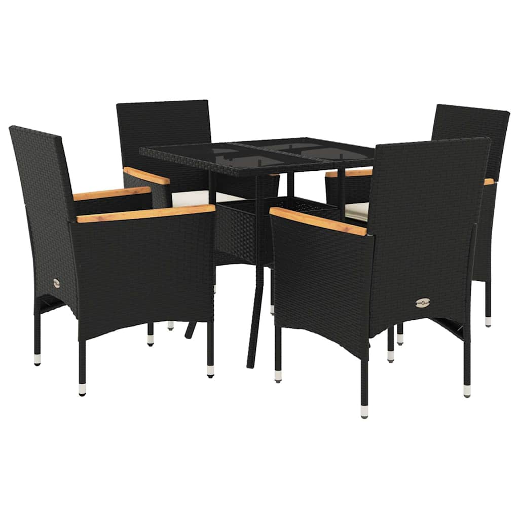 vidaXL 3-delige Tuinset met kussens poly rattan en glas zwart