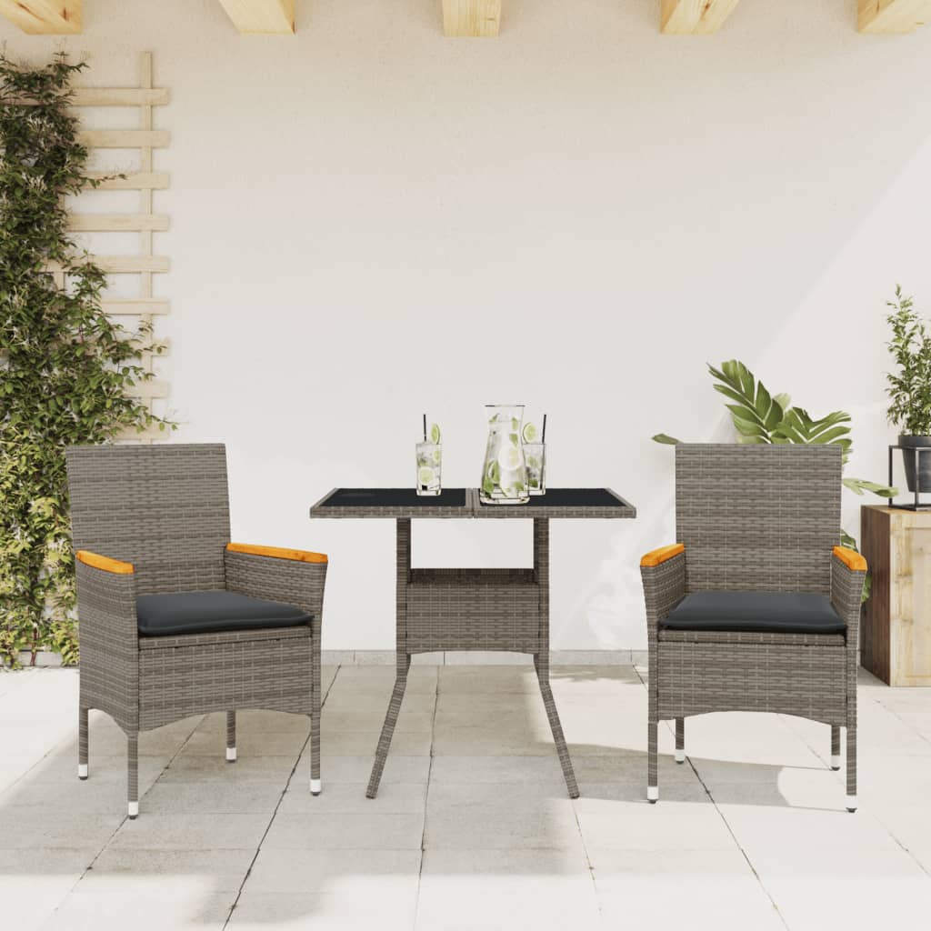 vidaXL 3-delige Tuinset met kussens poly rattan en glas zwart