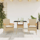 vidaXL 3-delige Tuinset met kussens poly rattan en glas zwart
