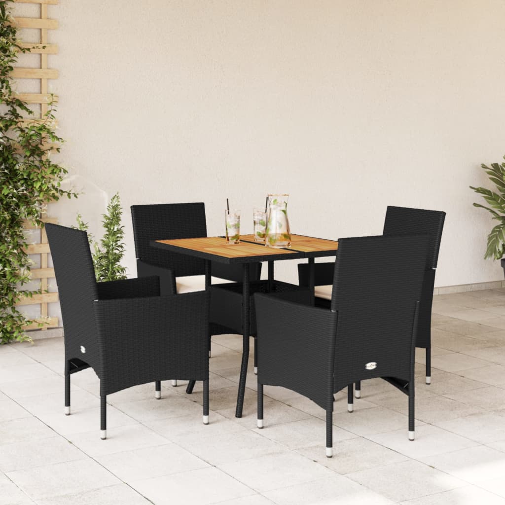 vidaXL 3-delige Tuinset met kussens poly rattan en glas zwart