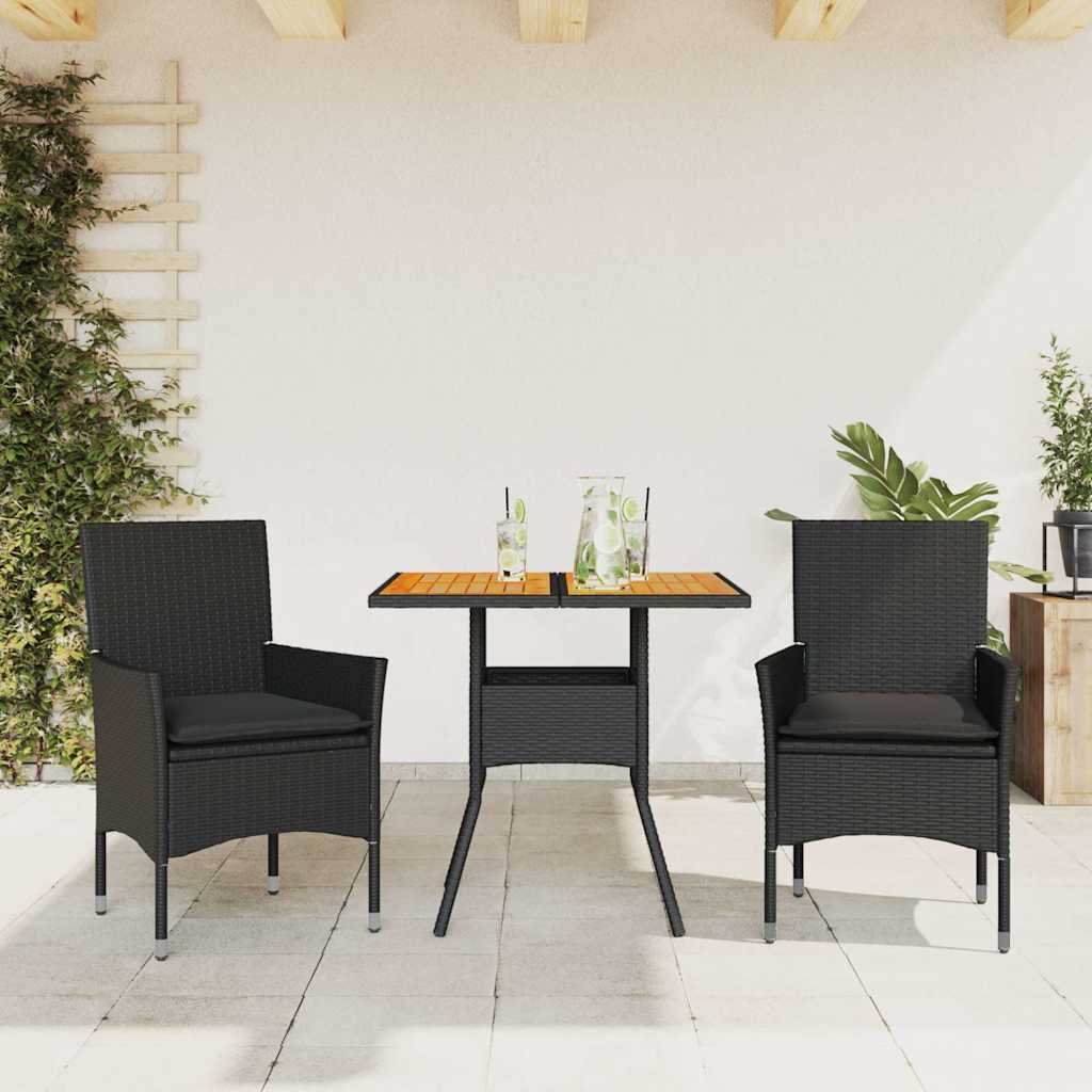 vidaXL 3-delige Tuinset met kussens poly rattan en glas zwart