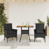 vidaXL 3-delige Tuinset met kussens poly rattan en glas zwart