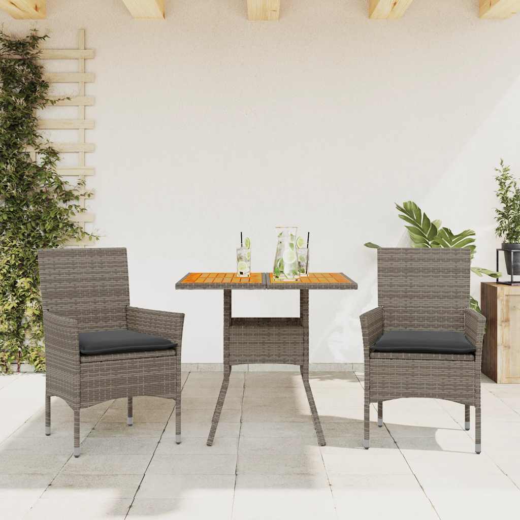 vidaXL 3-delige Tuinset met kussens poly rattan en glas zwart