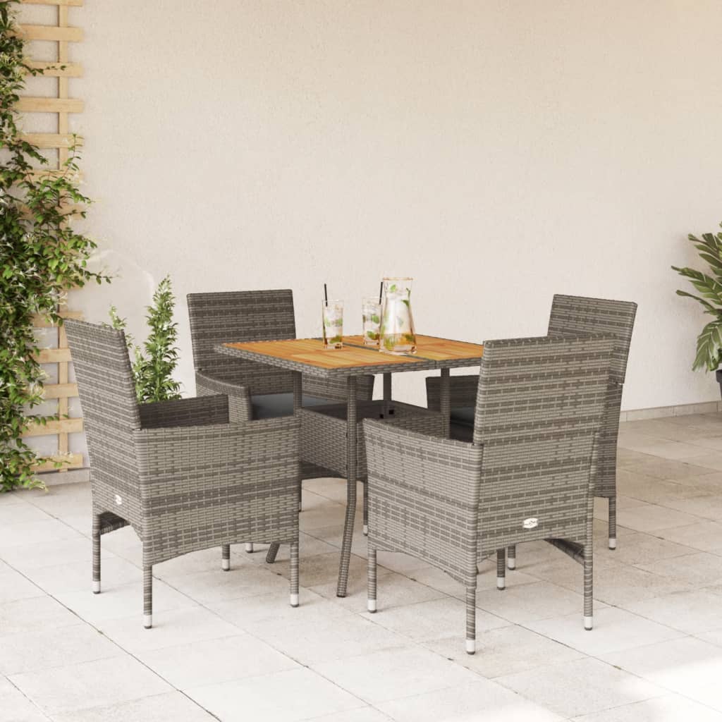 vidaXL 3-delige Tuinset met kussens poly rattan en glas zwart