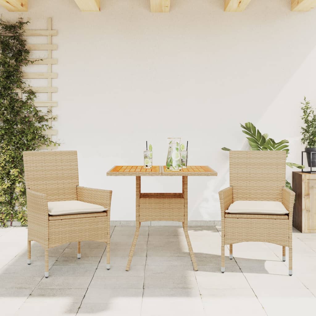 vidaXL 3-delige Tuinset met kussens poly rattan en glas zwart