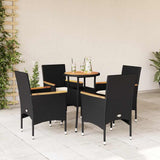 vidaXL 3-delige Tuinset met kussens poly rattan en acaciahout zwart