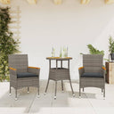 vidaXL 3-delige Tuinset met kussens poly rattan en acaciahout zwart